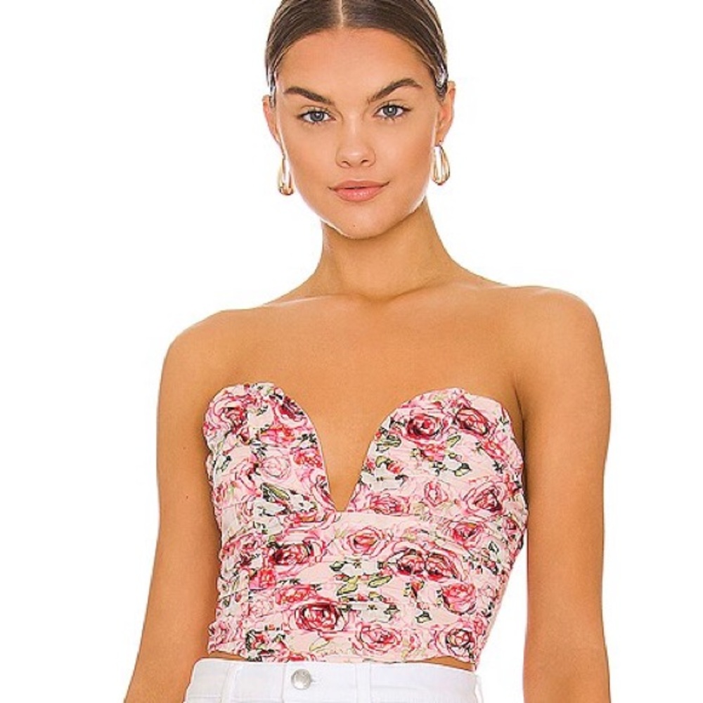 Revolve MORE TO COME Sienna Floral Ruched Top Size S